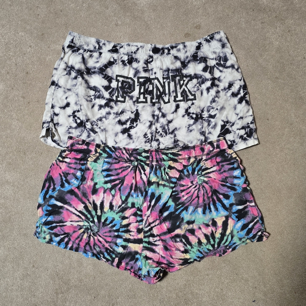 (2) XL PINK Victoria's Secret Tie-Dye and Monochrome Shorts